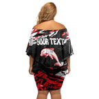 Personalized Dolphins Family Matching Off Shoulder Short Dress and Hawaiian Shirt Graffiti Grunge Abstract Urban Street Style Design