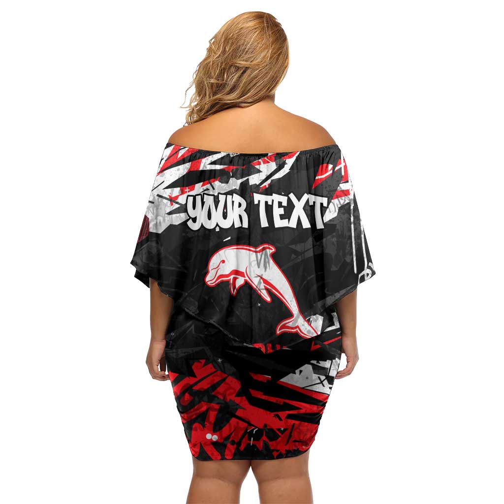 Personalized Dolphins Family Matching Off Shoulder Short Dress and Hawaiian Shirt Graffiti Grunge Abstract Urban Street Style Design