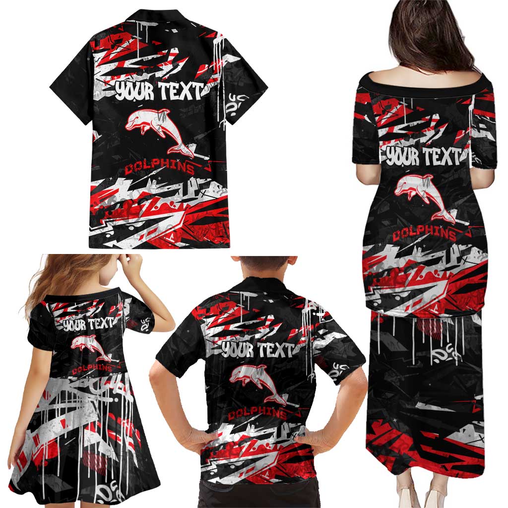 Personalized Dolphins Family Matching Puletasi and Hawaiian Shirt Graffiti Grunge Abstract Urban Street Style Design
