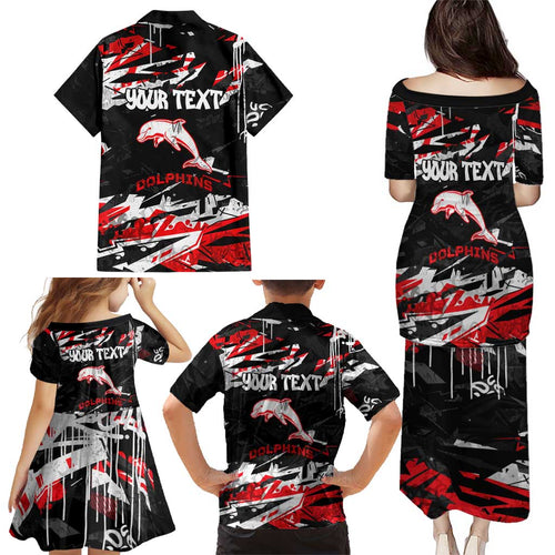 Personalized Dolphins Family Matching Puletasi and Hawaiian Shirt Graffiti Grunge Abstract Urban Street Style Design