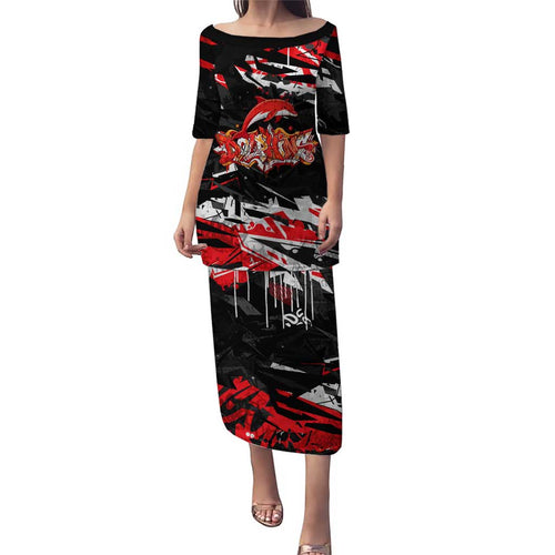Personalized Dolphins Family Matching Puletasi and Hawaiian Shirt Graffiti Grunge Abstract Urban Street Style Design