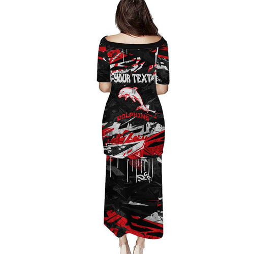 Personalized Dolphins Family Matching Puletasi and Hawaiian Shirt Graffiti Grunge Abstract Urban Street Style Design