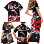 Personalized Dolphins Family Matching Short Sleeve Bodycon Dress and Hawaiian Shirt Graffiti Grunge Abstract Urban Street Style Design