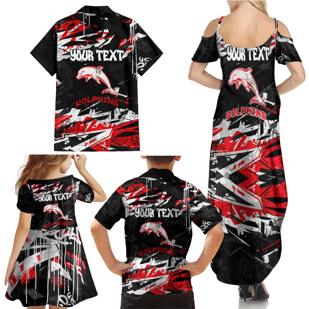 Personalized Dolphins Family Matching Summer Maxi Dress and Hawaiian Shirt Graffiti Grunge Abstract Urban Street Style Design