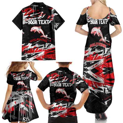 Personalized Dolphins Family Matching Summer Maxi Dress and Hawaiian Shirt Graffiti Grunge Abstract Urban Street Style Design