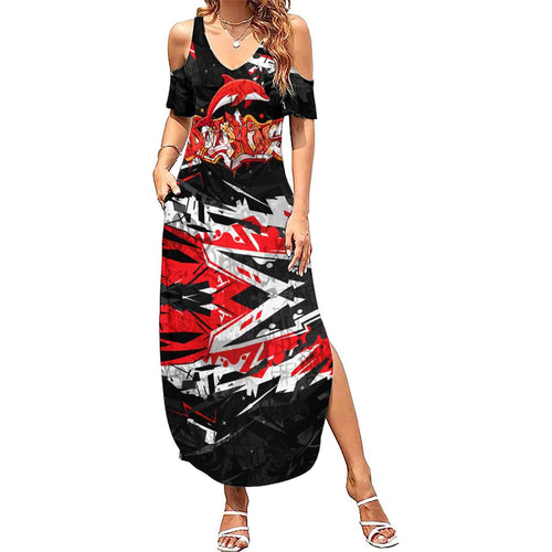 Personalized Dolphins Family Matching Summer Maxi Dress and Hawaiian Shirt Graffiti Grunge Abstract Urban Street Style Design