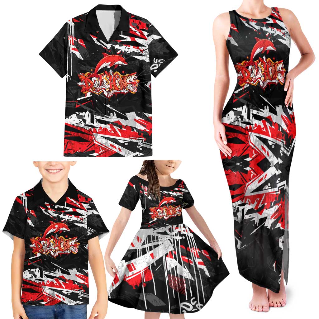 Personalized Dolphins Family Matching Tank Maxi Dress and Hawaiian Shirt Graffiti Grunge Abstract Urban Street Style Design