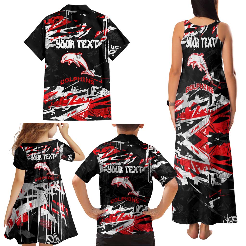 Personalized Dolphins Family Matching Tank Maxi Dress and Hawaiian Shirt Graffiti Grunge Abstract Urban Street Style Design