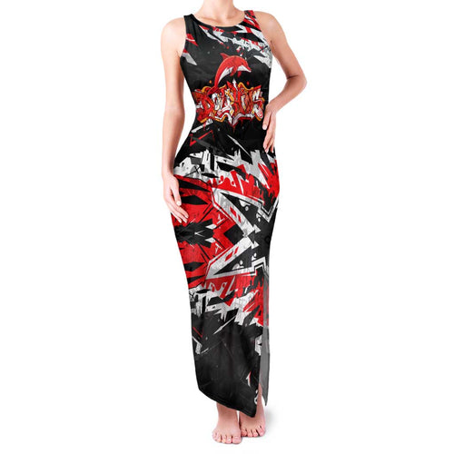 Personalized Dolphins Family Matching Tank Maxi Dress and Hawaiian Shirt Graffiti Grunge Abstract Urban Street Style Design