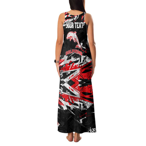 Personalized Dolphins Family Matching Tank Maxi Dress and Hawaiian Shirt Graffiti Grunge Abstract Urban Street Style Design
