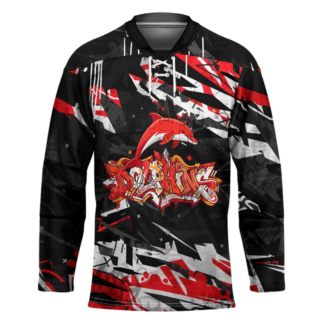 Personalized Dolphins Hockey Jersey Graffiti Grunge Abstract Urban Street Style Design