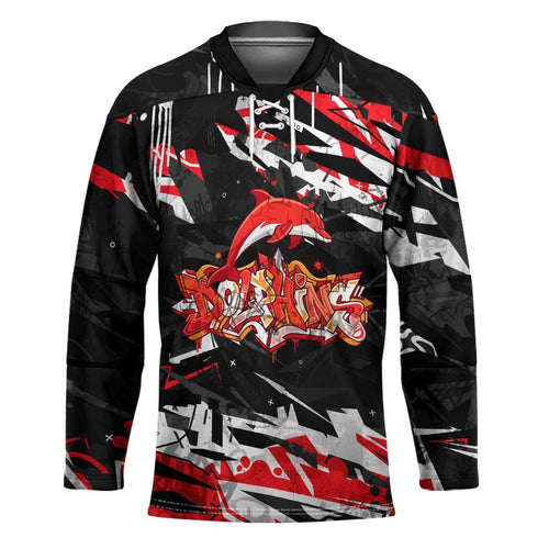 Personalized Dolphins Hockey Jersey Graffiti Grunge Abstract Urban Street Style Design