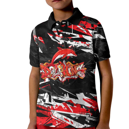 Personalized Dolphins Kid Polo Shirt Graffiti Grunge Abstract Urban Street Style Design