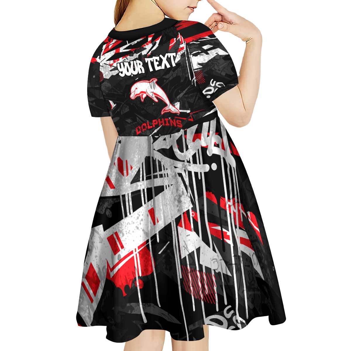 Personalized Dolphins Kid Short Sleeve Dress Graffiti Grunge Abstract Urban Street Style Design