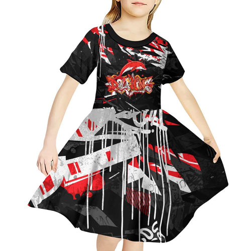 Personalized Dolphins Kid Short Sleeve Dress Graffiti Grunge Abstract Urban Street Style Design