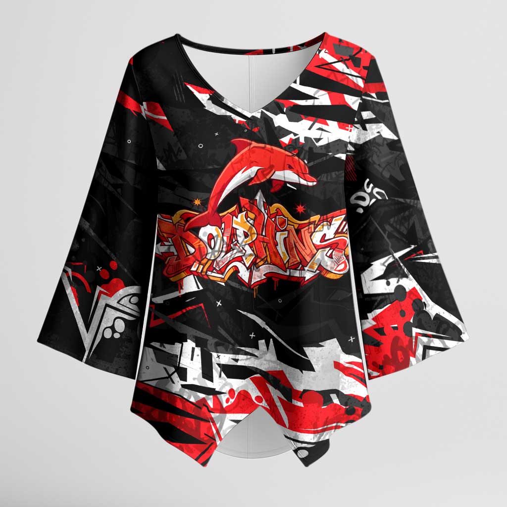 Personalized Dolphins Kimono Sleeve Blouse Graffiti Grunge Abstract Urban Street Style Design
