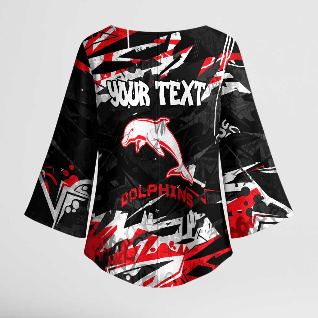 Personalized Dolphins Kimono Sleeve Blouse Graffiti Grunge Abstract Urban Street Style Design
