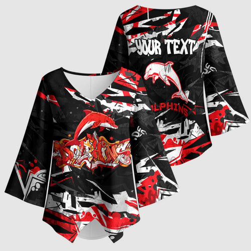 Personalized Dolphins Kimono Sleeve Blouse Graffiti Grunge Abstract Urban Street Style Design
