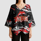 Personalized Dolphins Kimono Sleeve Blouse Graffiti Grunge Abstract Urban Street Style Design