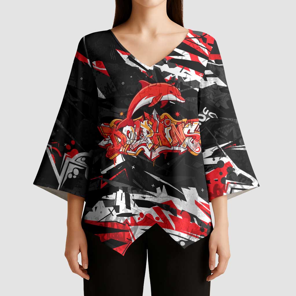 Personalized Dolphins Kimono Sleeve Blouse Graffiti Grunge Abstract Urban Street Style Design
