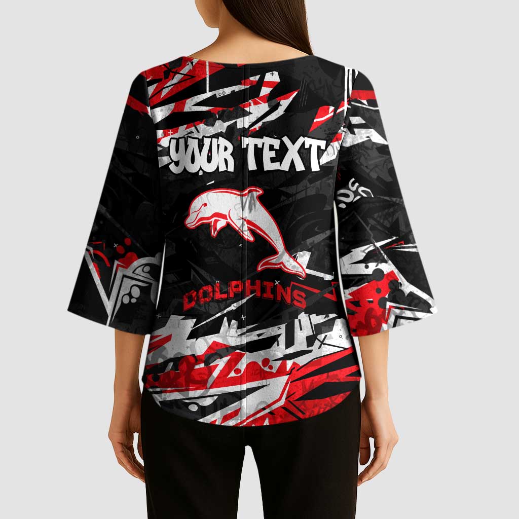 Personalized Dolphins Kimono Sleeve Blouse Graffiti Grunge Abstract Urban Street Style Design