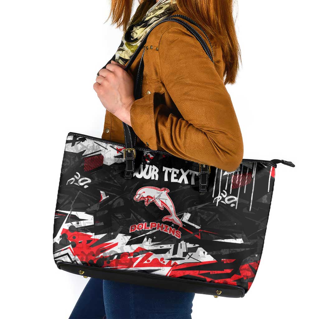Personalized Dolphins Leather Tote Bag Graffiti Grunge Abstract Urban Street Style Design