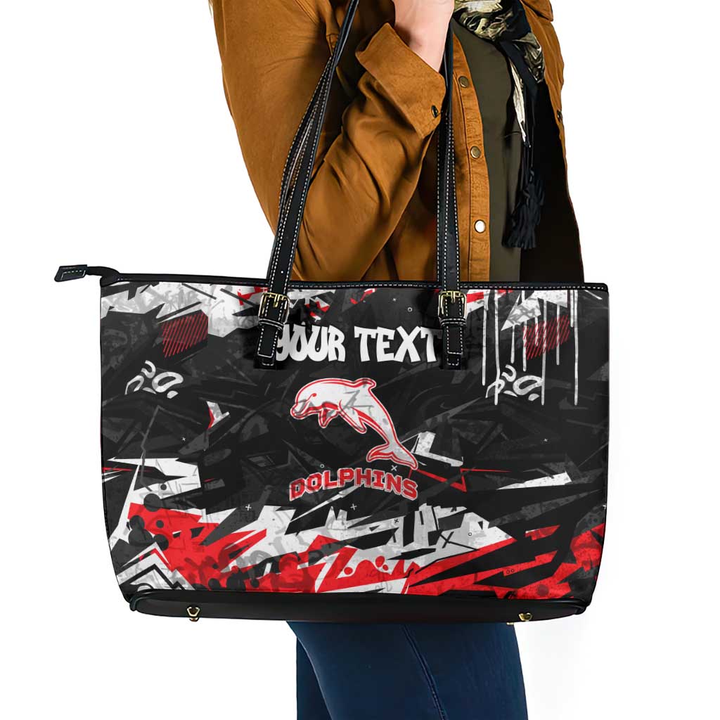 Personalized Dolphins Leather Tote Bag Graffiti Grunge Abstract Urban Street Style Design