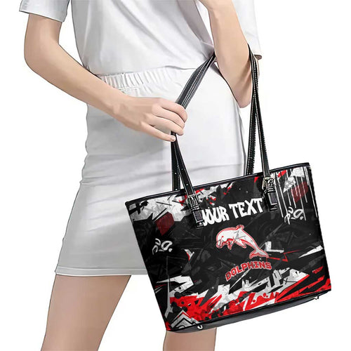 Personalized Dolphins Leather Tote Bag Graffiti Grunge Abstract Urban Street Style Design
