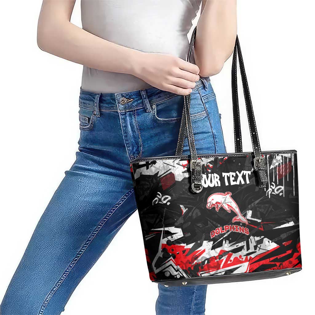 Personalized Dolphins Leather Tote Bag Graffiti Grunge Abstract Urban Street Style Design
