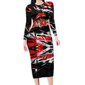 Personalized Dolphins Long Sleeve Bodycon Dress Graffiti Grunge Abstract Urban Street Style Design