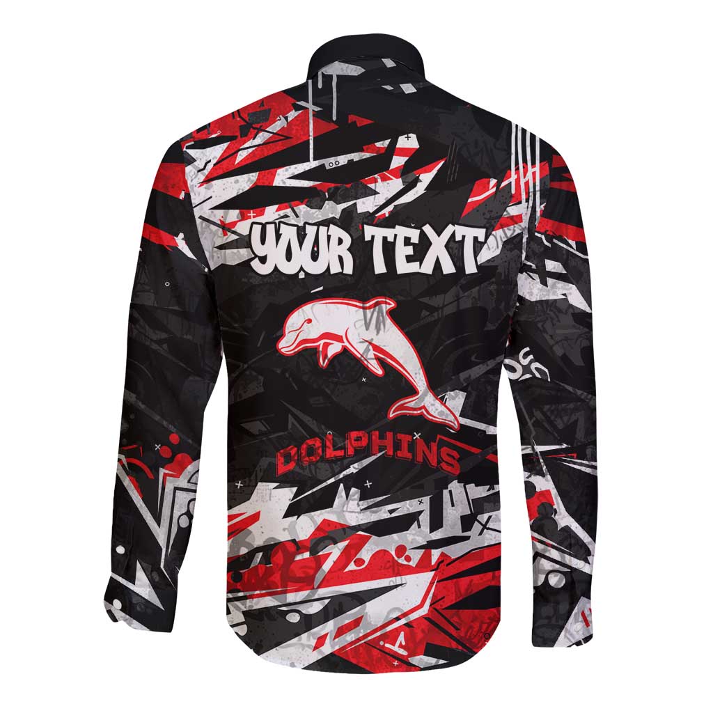Personalized Dolphins Long Sleeve Button Shirt Graffiti Grunge Abstract Urban Street Style Design
