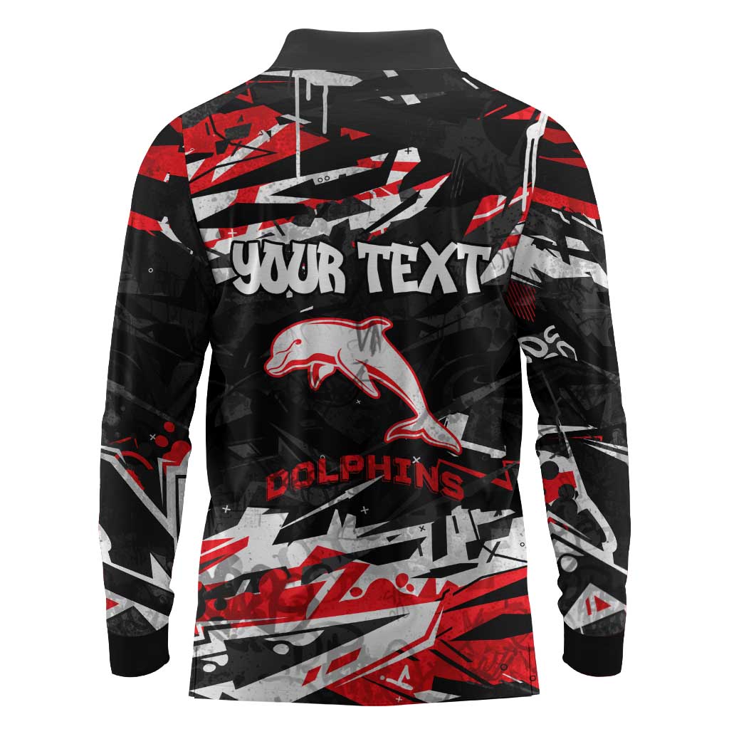 Personalized Dolphins Long Sleeve Polo Shirt Graffiti Grunge Abstract Urban Street Style Design