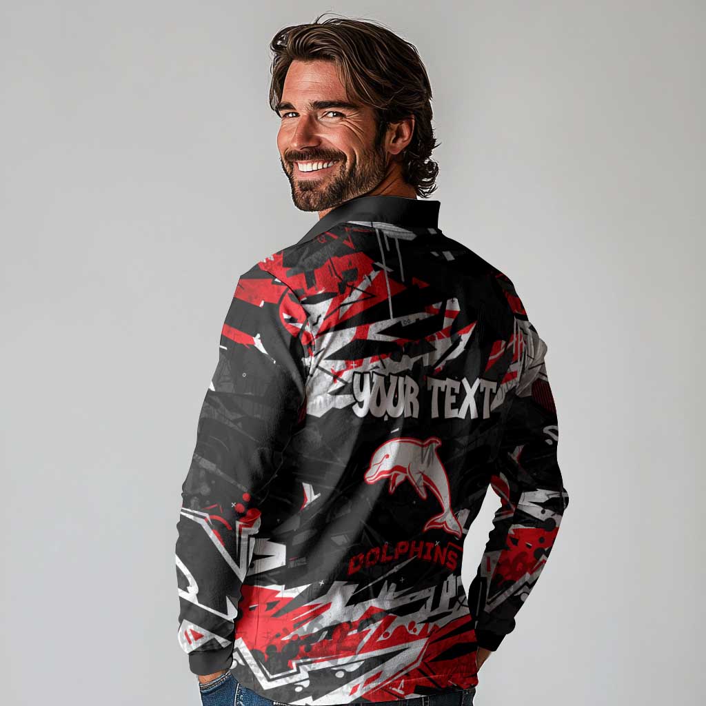 Personalized Dolphins Long Sleeve Polo Shirt Graffiti Grunge Abstract Urban Street Style Design