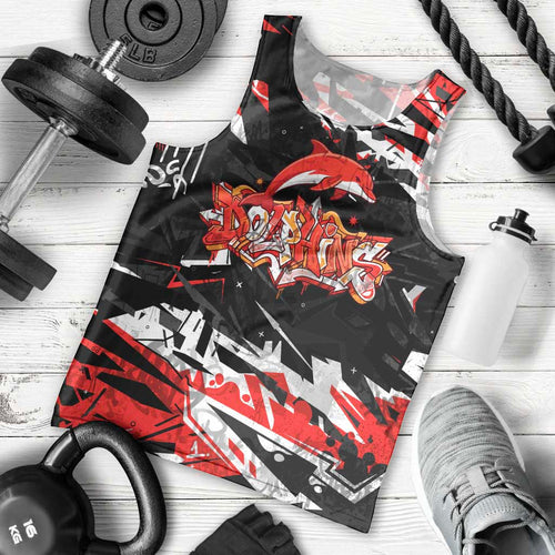 Personalized Dolphins Men Tank Top Graffiti Grunge Abstract Urban Street Style Design