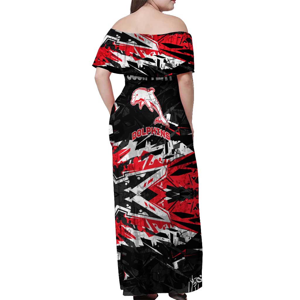 Personalized Dolphins Off Shoulder Maxi Dress Graffiti Grunge Abstract Urban Street Style Design