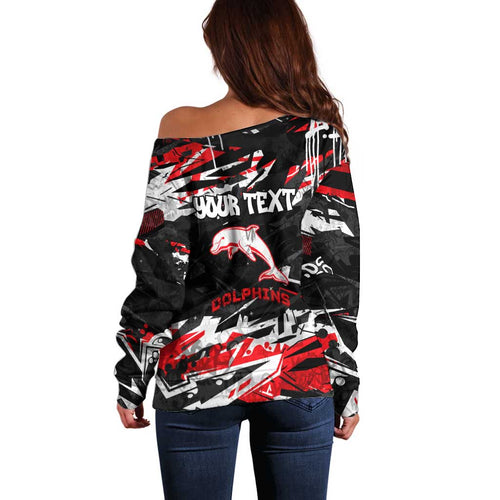 Personalized Dolphins Off Shoulder Sweater Graffiti Grunge Abstract Urban Street Style Design