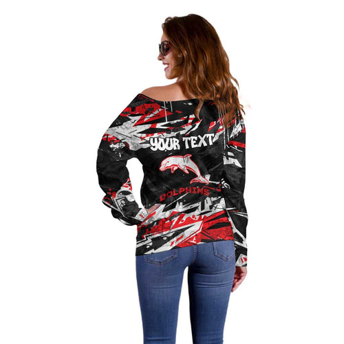 Personalized Dolphins Off Shoulder Sweater Graffiti Grunge Abstract Urban Street Style Design