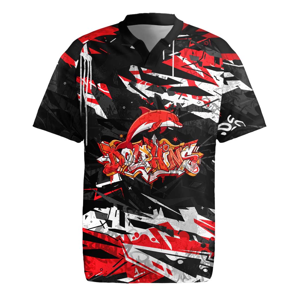 Personalized Dolphins Rugby Jersey Graffiti Grunge Abstract Urban Street Style Design
