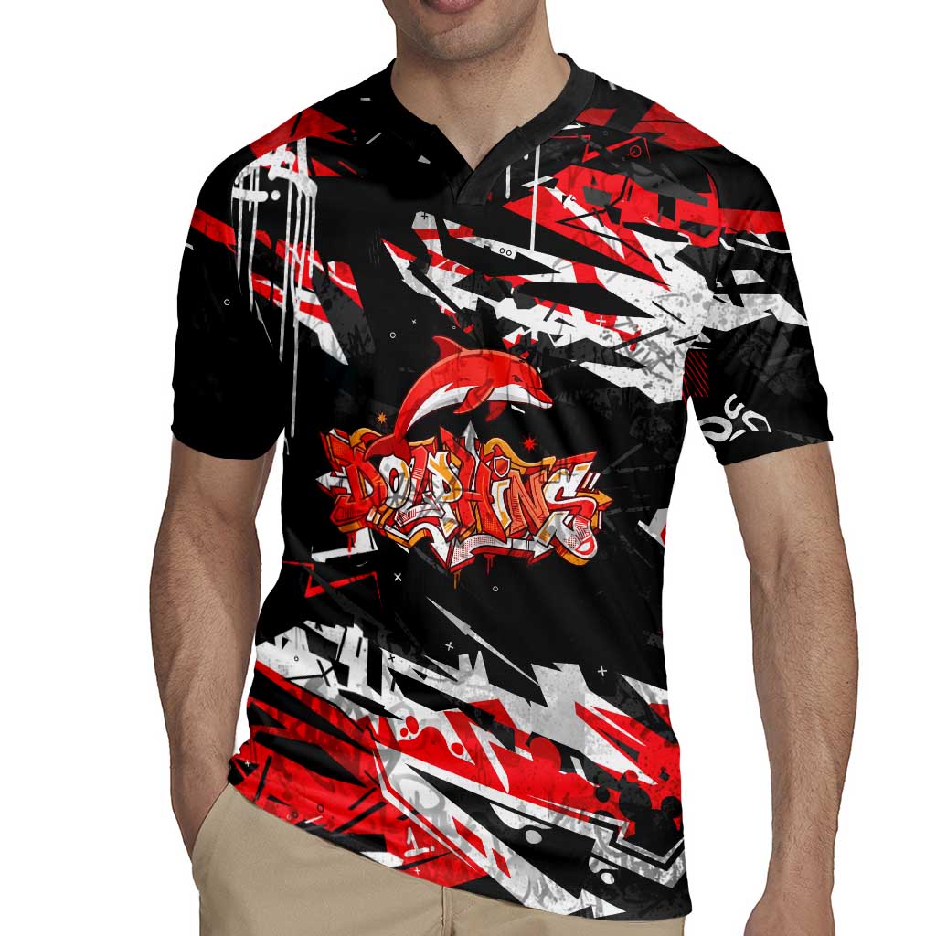 Personalized Dolphins Rugby Jersey Graffiti Grunge Abstract Urban Street Style Design