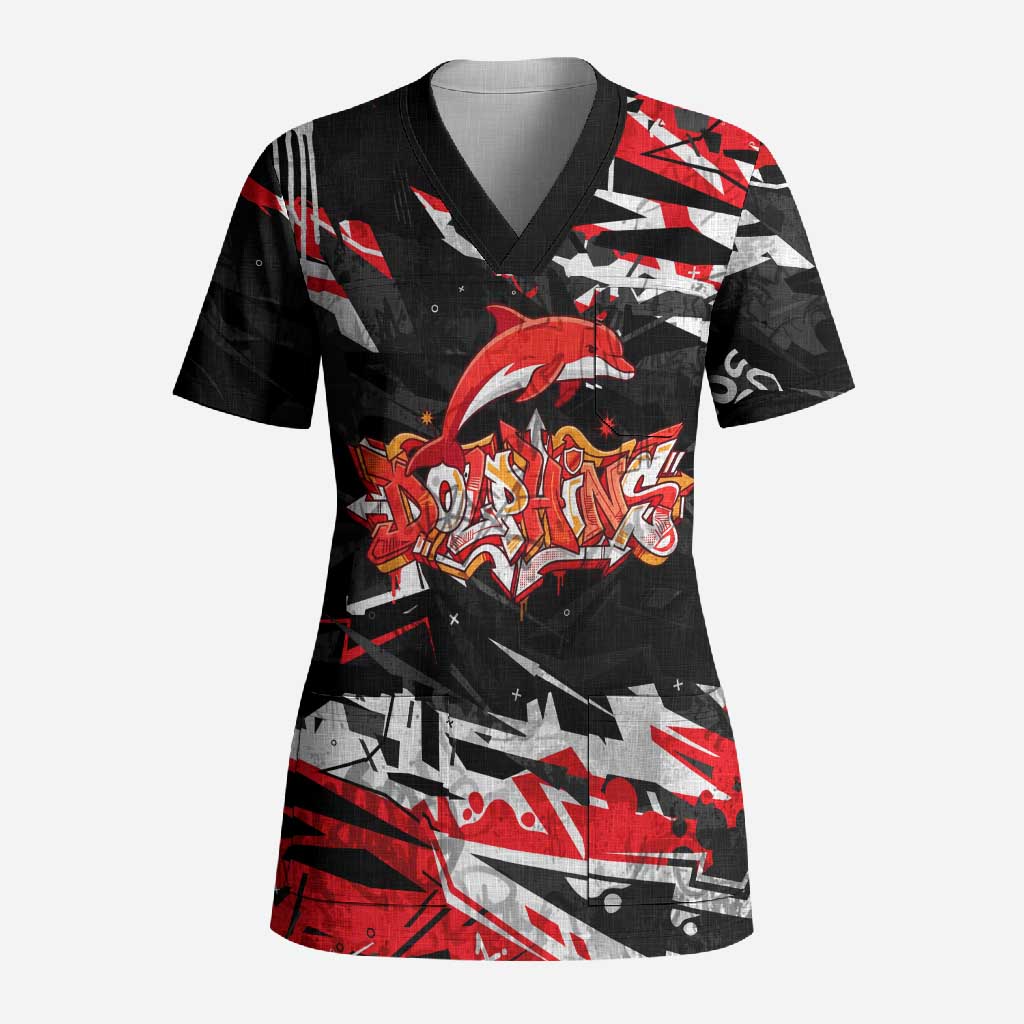 Personalized Dolphins Scrub Top Graffiti Grunge Abstract Urban Street Style Design