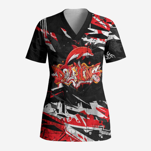 Personalized Dolphins Scrub Top Graffiti Grunge Abstract Urban Street Style Design
