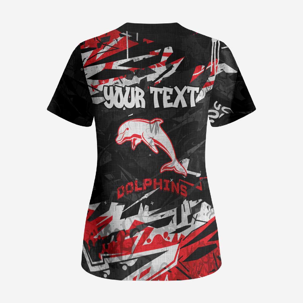 Personalized Dolphins Scrub Top Graffiti Grunge Abstract Urban Street Style Design