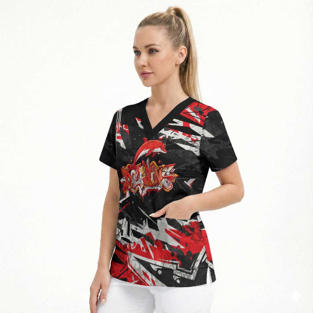 Personalized Dolphins Scrub Top Graffiti Grunge Abstract Urban Street Style Design