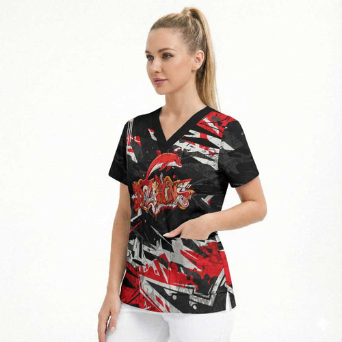 Personalized Dolphins Scrub Top Graffiti Grunge Abstract Urban Street Style Design