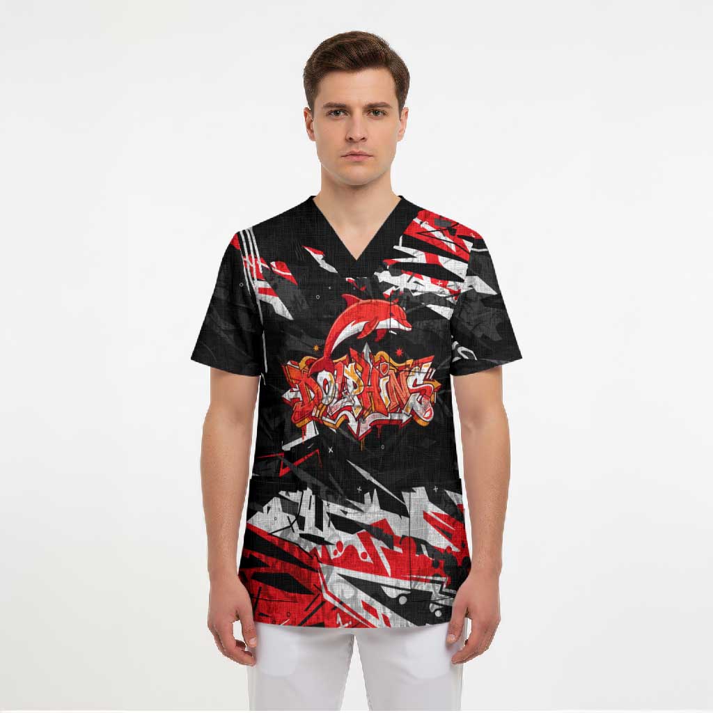 Personalized Dolphins Scrub Top Graffiti Grunge Abstract Urban Street Style Design