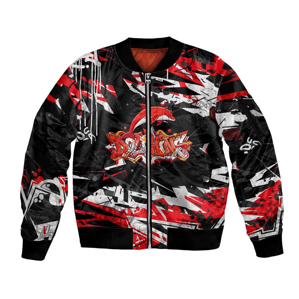 Personalized Dolphins Sleeve Zip Bomber Jacket Graffiti Grunge Abstract Urban Street Style Design