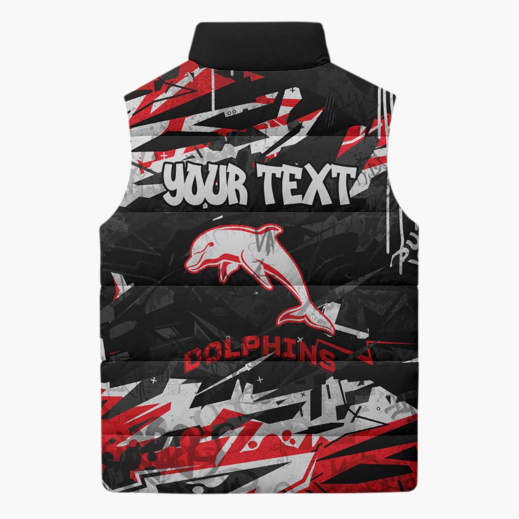 Personalized Dolphins Sleeveless Puffer Jacket Graffiti Grunge Abstract Urban Street Style Design