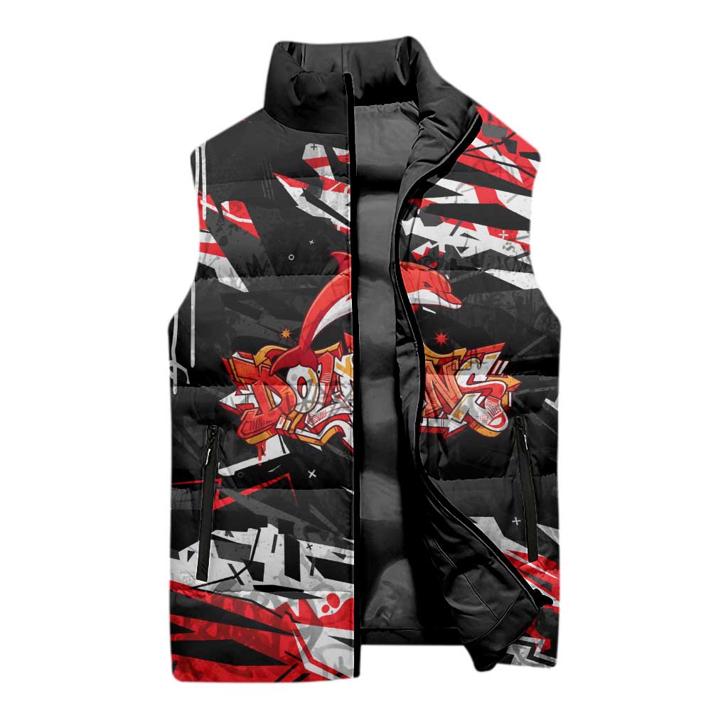 Personalized Dolphins Sleeveless Puffer Jacket Graffiti Grunge Abstract Urban Street Style Design
