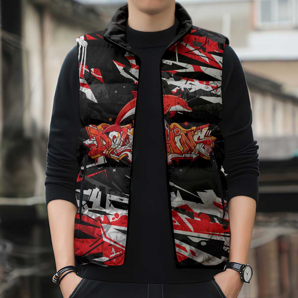 Personalized Dolphins Sleeveless Puffer Jacket Graffiti Grunge Abstract Urban Street Style Design