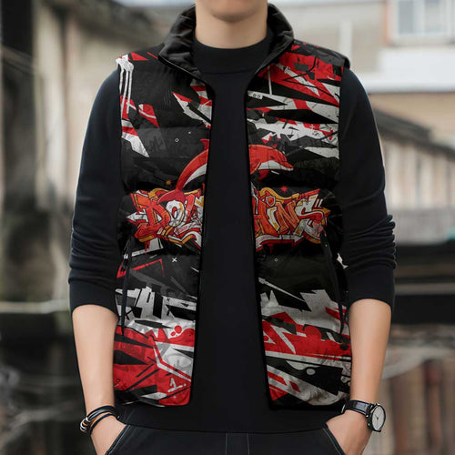 Personalized Dolphins Sleeveless Puffer Jacket Graffiti Grunge Abstract Urban Street Style Design